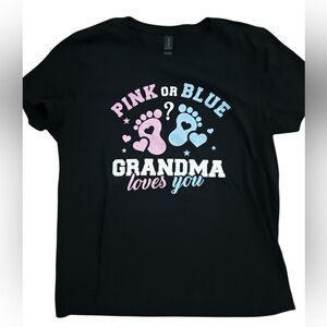 “Pink Or Blue Grandma Loves You” Gender Reveal T-Shirt Black Short Sleeve Size L